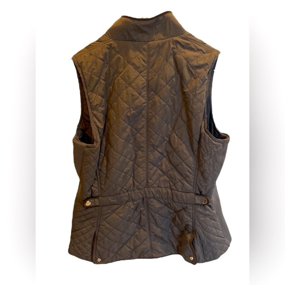 Zara Woman Green Quilted Zip Vest Size Small Stretch Sides Pockets Gold Accents - Picture 2 of 3